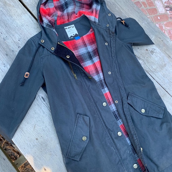 KAVU 100% cotton red flannel lined hooded jacket - Picture 9 of 16